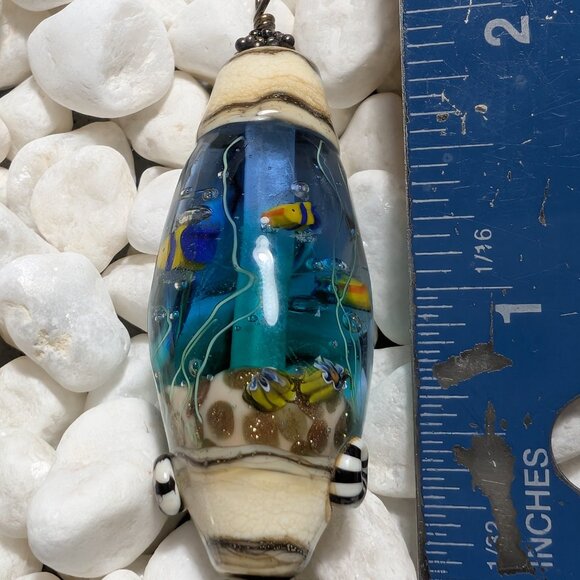 Vintage 90s Handmade Glass Lampwork Bead - Murano Glass - Fish Aquarium - Picture 2 of 6